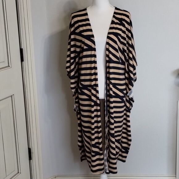 𝅺MY Story Striped Duster Medium Navy /Tan - Picture 1 of 10